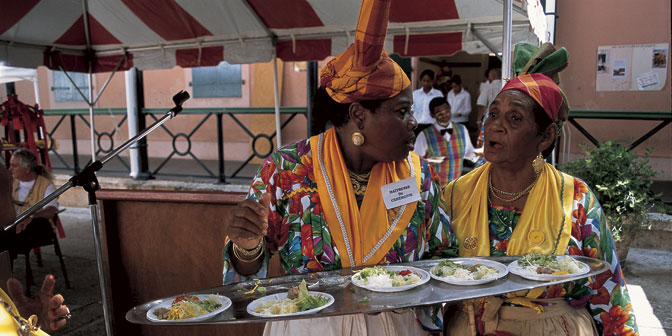 woman with a tray of food